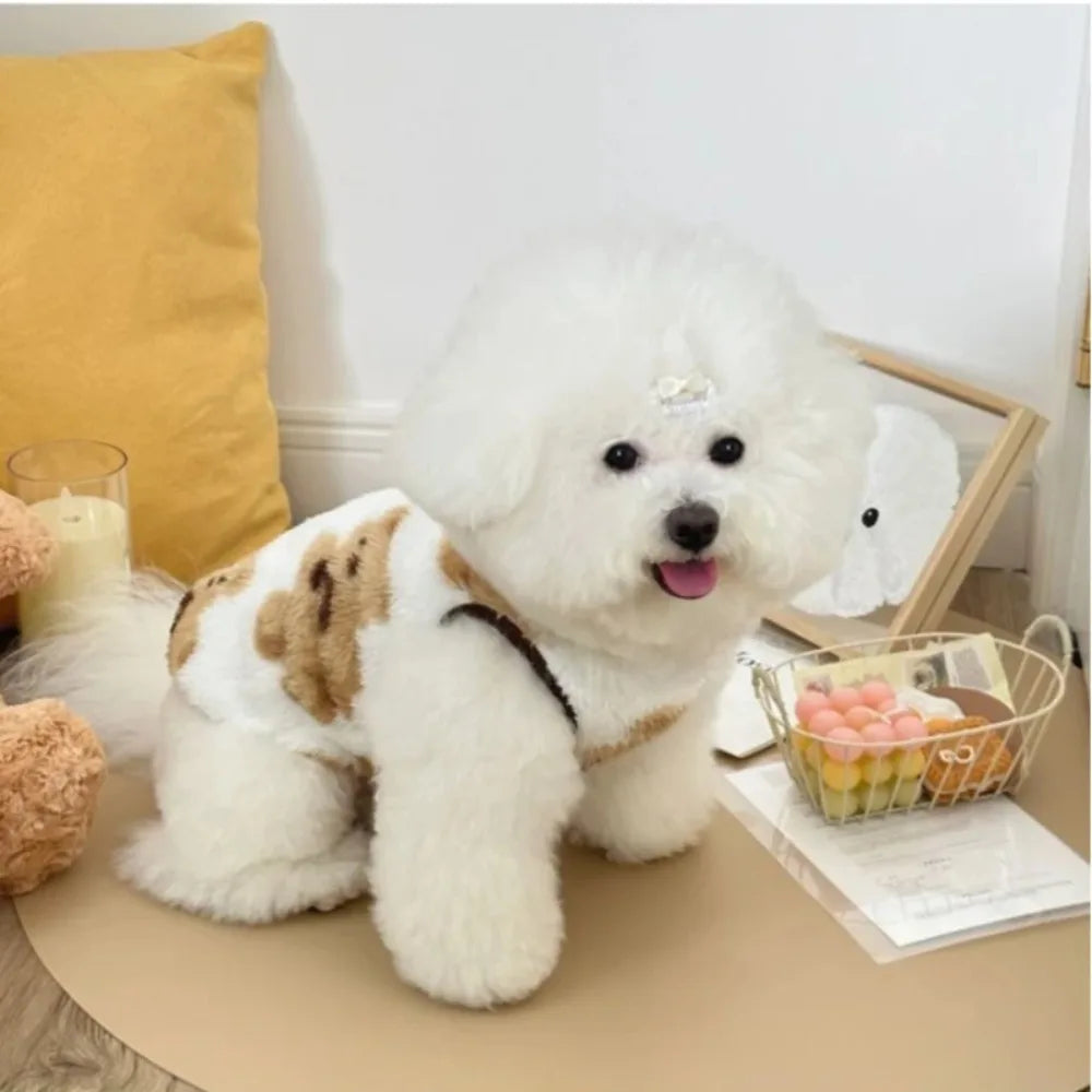 Pet Vest Flannel Dog Cat Clothing, Autumn Winter Warm Bear Print Two-legged Pajamas Design,For Small Dogs Cats Indoor Loungewear