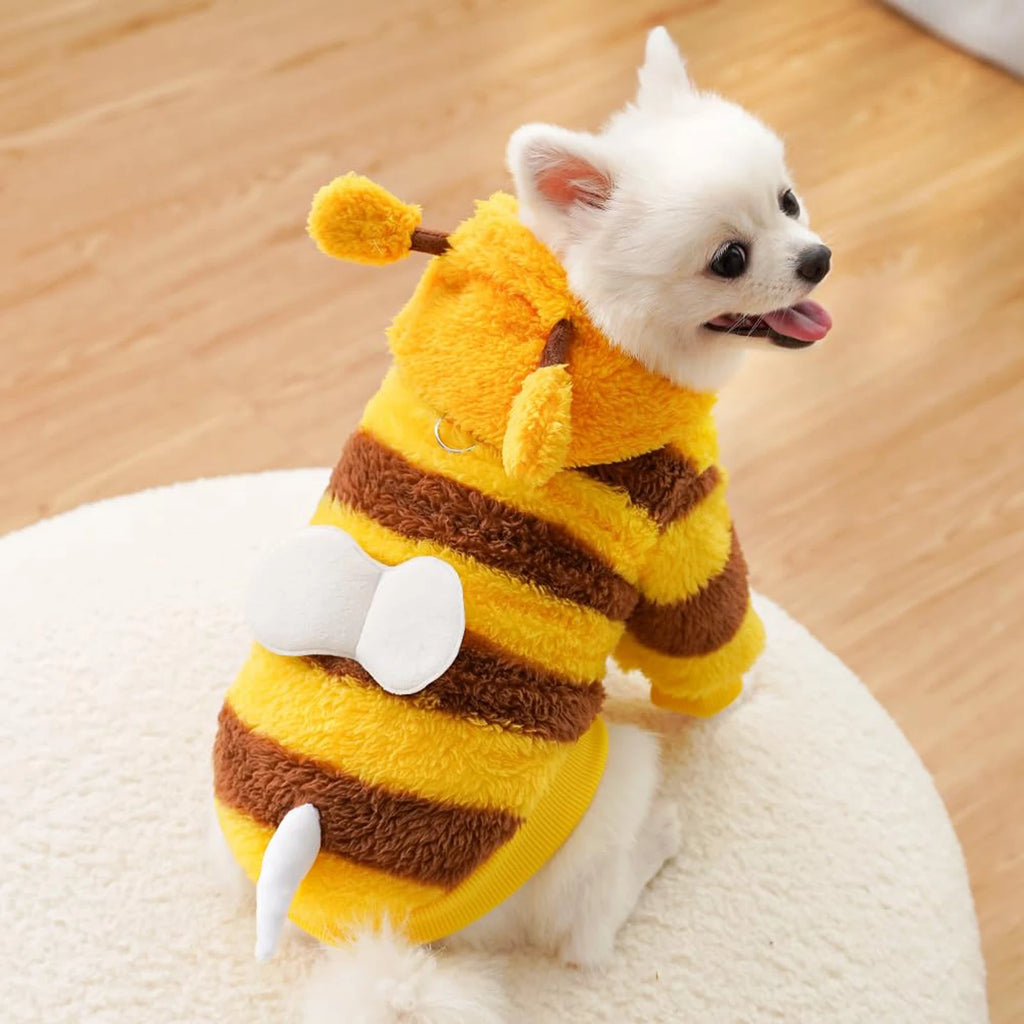 Bee Pet PUppy Coat Apparel Outfit Fleece Clothes Dog Cat Hoodies Fancy Costume Halloween Cosplay Sweater Dog Winter Warmth Hoodi