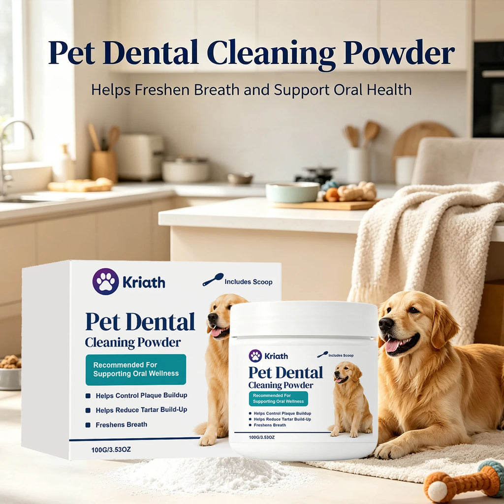 Kriath Pet Dental Cleaning Powder Remove Tartar Reduce Plaque Build‑up Freshens Breath Daily Dog Oral Wellness Supplement Powder